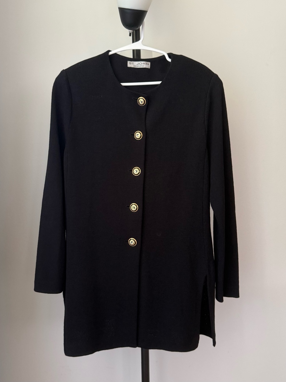 St. John Black Knit Cardigan with Gold Buttons L